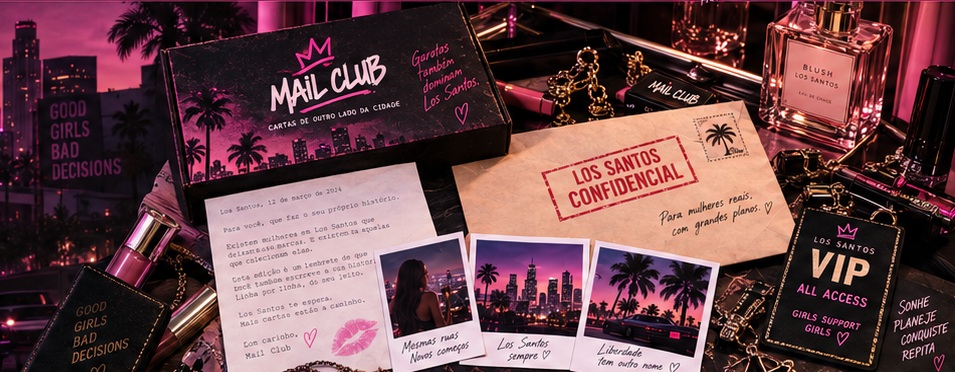 Kit feminino Mail Club com cartas, photocards e passe VIP
